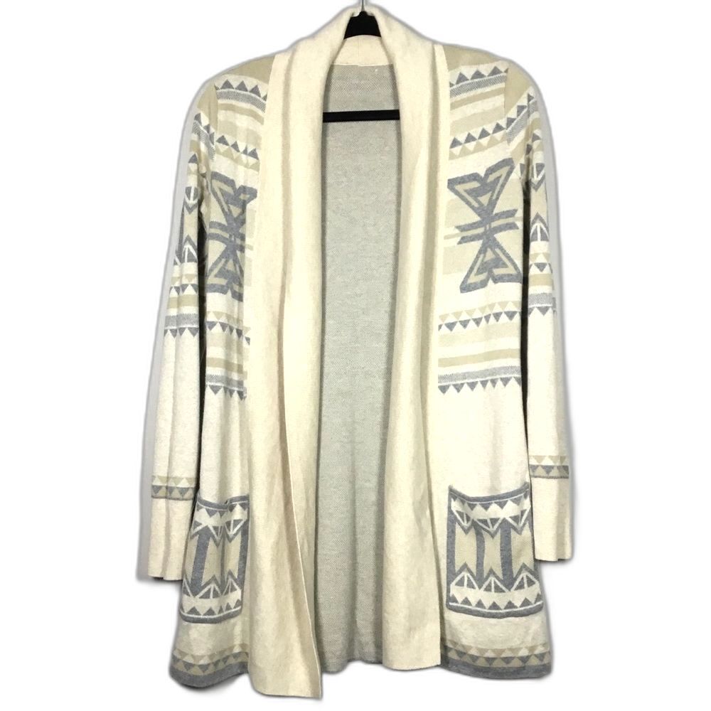 Western pattern 100% cotton oatmeal duster cardigan large pockets Aztec size M
